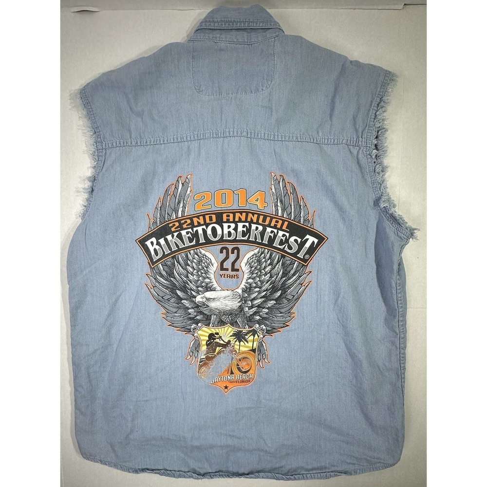 Biker's Edge 2014 Biketoberfest Denim Vest Large Daytona Beach Eagle Patch